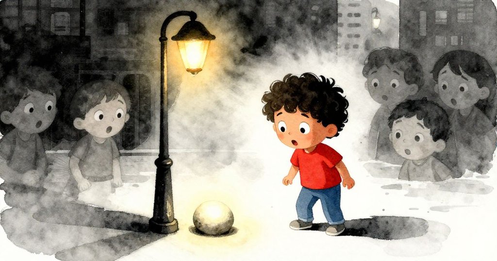 在街燈下微光閃爍的小石子吸引眾人目光,協調者與隊伍皆瞬間停頓,氣氛充滿懸疑。