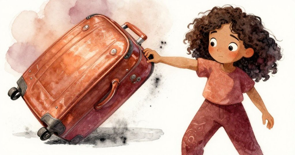 Mara驚訝間被行李輕觸,手動中劃出意外黑色線條,刻劃出創作意外與瞬間變化。