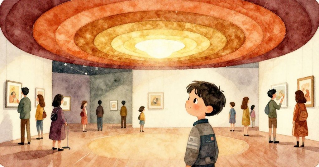 隨著時間推移，凱與工作人員在大廳內忙碌準備，天花板上藍銀光紋變幻，光影交錯，大家表情專注充滿期待。