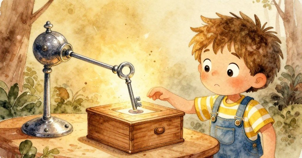 從小動物的視角看,發條鐘的金屬手臂猛然敲擊木盒,激起飛舞的塵埃和閃閃發光的銀色形狀,Leo在遠處流露驚奇。