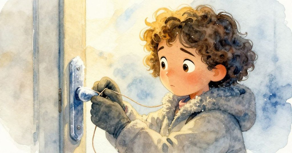 瑪拉專注地調整斷裂細線,特寫她認真且充滿好奇的面容,展現解謎般的動作與情緒。