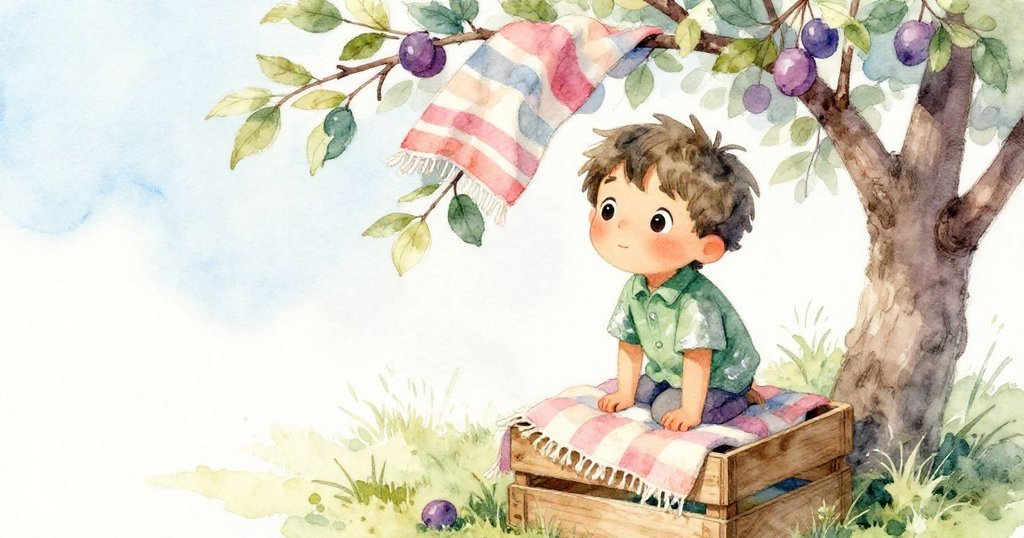 艾略特登上木箱獲得高處視角,發現葉下斑駁毛毯,眼神中滿懷好奇期待揭示秘密。