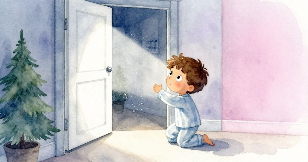 在微暗的室內走廊,Leo蹲在上漆封住的櫥櫃旁,手伸向門板,動作靈活又帶著神秘探索情緒。