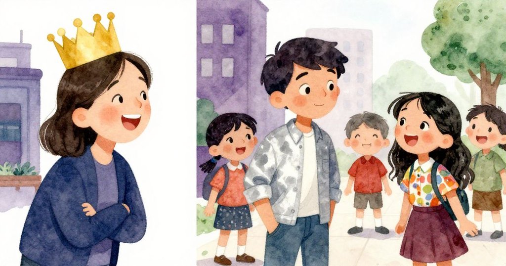 馬可發現藏有戴紙皇冠的科學老師照片，同時卡拉與馬可露出開心笑容，教室裡同學紛紛輕笑。