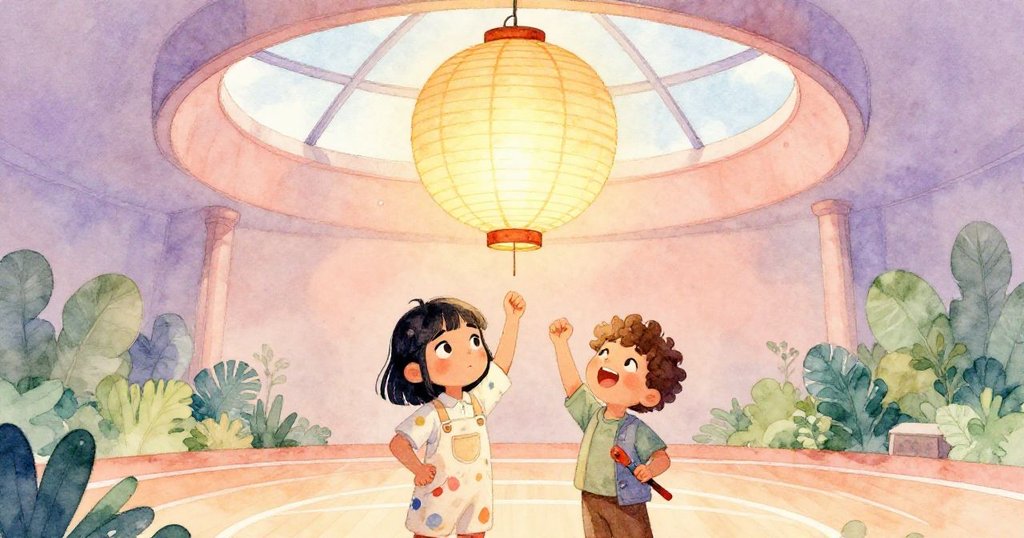 燈籠光芒穿透天窗照耀整個體育館,瑪麗索爾與歐文滿懷喜悅,共同迎接美好慶典結局