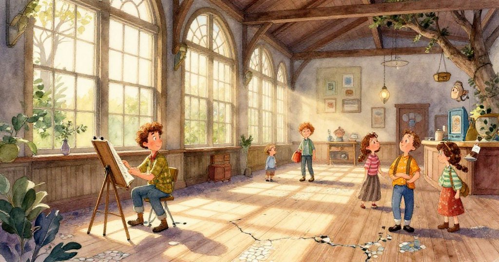 小水盤中倒映出微霧與靜謐展品,水波蕩漾營造出半夢幻過渡感,畫面柔和富有詩意。