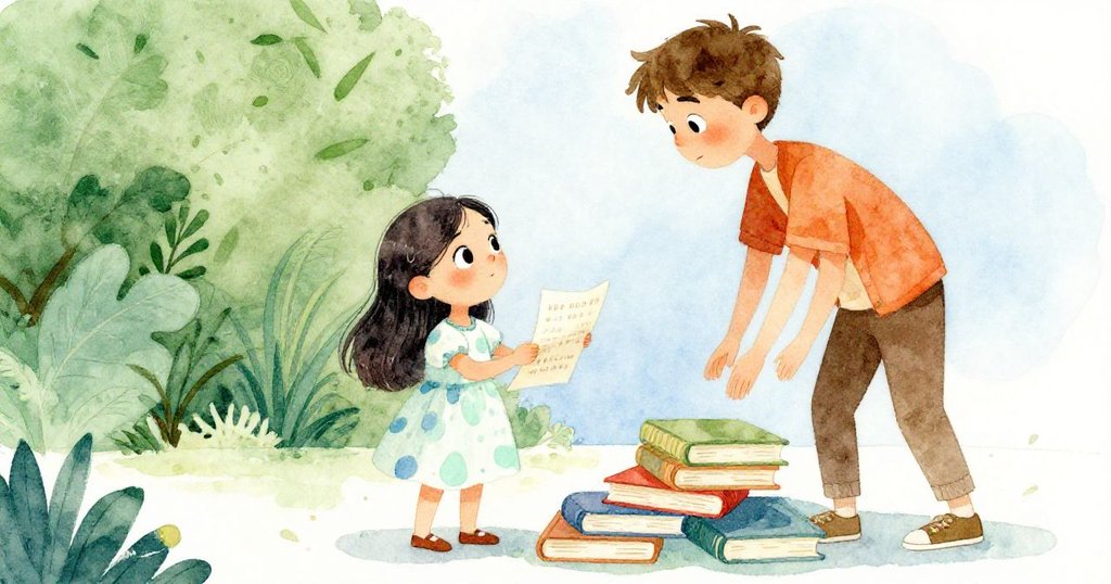 艾拉細緻握著充滿謎語的筆記本，男孩穩定拿著硬皮書，手部特寫展現專注與緊張書展氣氛。