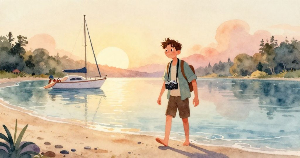 透過相機鏡頭觀看，星魚緊抓Liam腳踝，鏡頭蓋隨波漂向錨泊遊艇，細節清晰充滿畫面感。