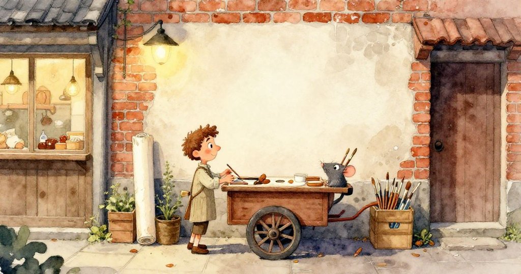 Milo的視角展示火車素描與隨風搖曳的晾衣繩，感受期待中另一位藝術家即將現身的溫馨情景。