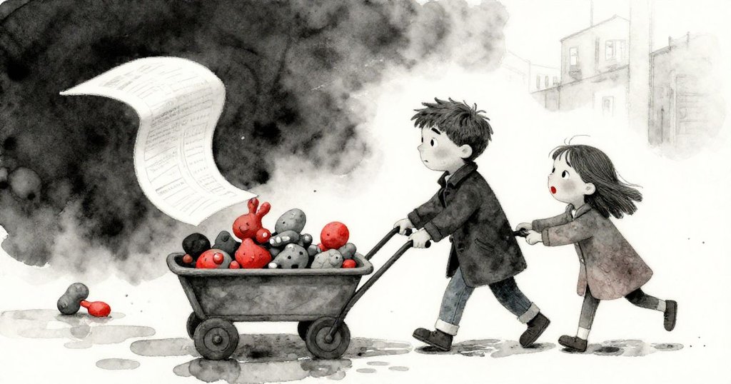 索倫彎腰拾起被風捲起飛舞的紙張，Mira驚喜伸手接住一頁，濕潤街道反射出城市光影。