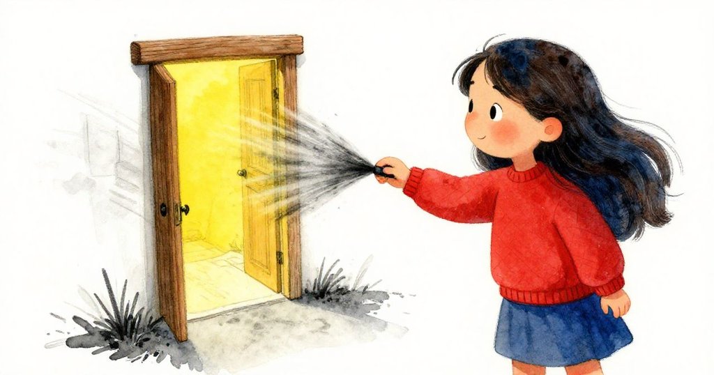 Maya發現暴風使素描紙上出現神秘門洞，鉛筆巧調變幻圖案，畫面充滿驚奇與奇妙意外的美感。