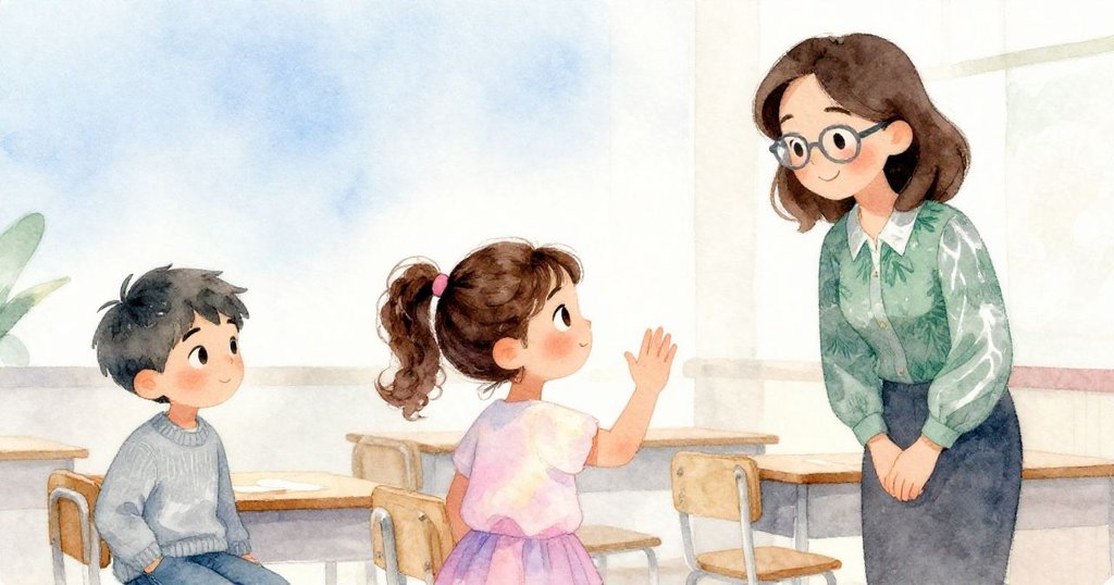 課堂尾聲露西微笑揮手告別忙亂日子，哥哥與老師滿懷溫情注視，溫馨場景展現平和結局。