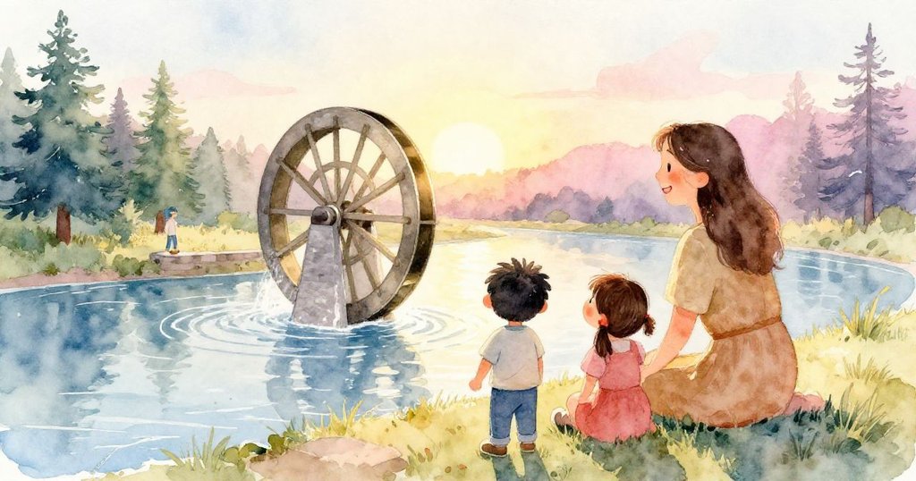 夕陽下，Leo與家人齊聚河岸，共賞快轉水車和金色光芒，溫馨畫面定格故事溫柔結局。