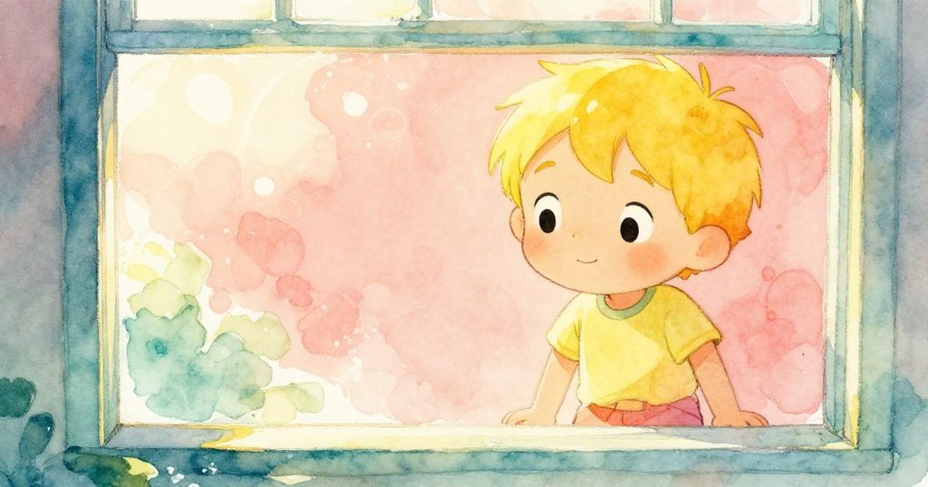 Leo透過水面如窗戶般的反光觀察潮池生動景致，眼中帶著好奇與探險之情，水光迷人。