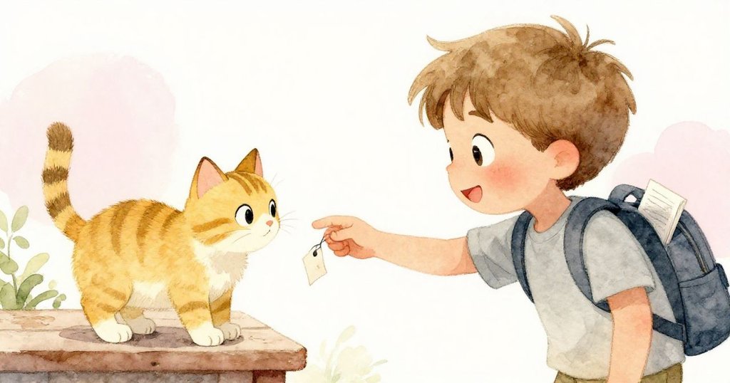 利奧輕撫貓咪，紙條在貓背上搖曳，臉上洋溢驚喜與放心，揭示尋找的關鍵一刻。