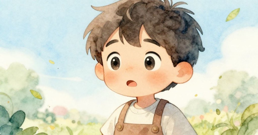 Leon眼睛特寫展現專注與驚訝，背景模糊帶有風動樹葉痕跡，預告著即將發生的小挑戰。