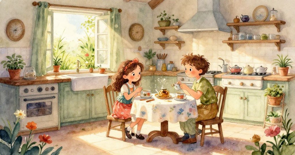 Leah專注握持瓷盤，仔細呈現茶具精美細節，畫面溫馨細膩，突顯用心準備及專注情緒。