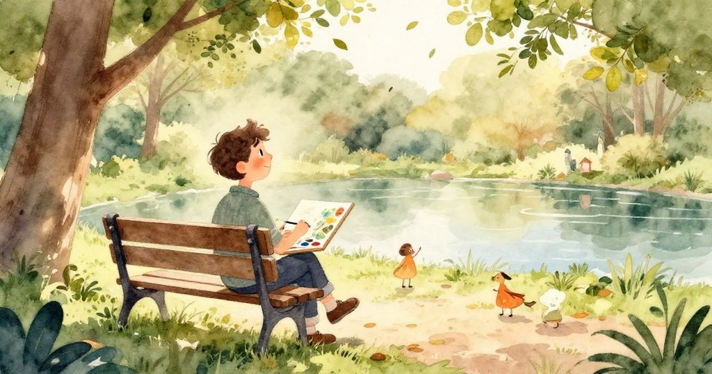 馬庫斯的雙腳踩在石徑上，晨光映照出落葉與石塊紋理，展現探索中的活力與溫暖。