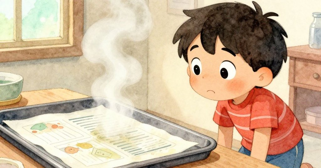 Leo在廚房中專注觀察報告變得平整，蒸汽緩緩升起，溫暖光線映襯著他的希望與專注。