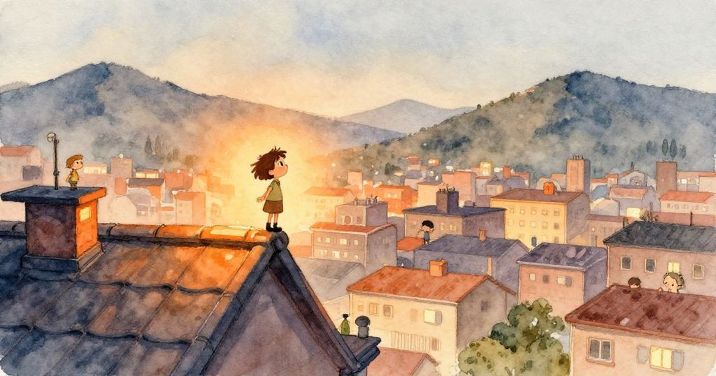 Korin伸手接住被風吹起的相機蓋，細節豐富，背景呈現暖色混凝土質感，透露出片刻急促感。