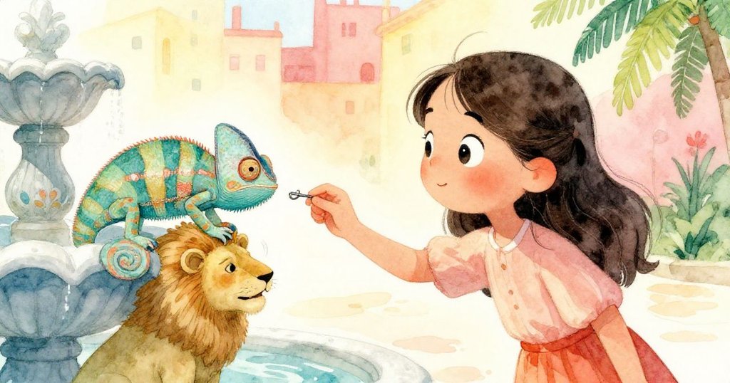 米拉溫柔地從變色蜥蜴附近拾起小銷子,充滿和解與新生的希望,畫面祥和細緻,展現努力與收獲。