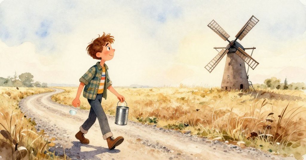 馬克專注握著金屬罐，細膩展示他堅定與準備探險的動作，金屬光澤在明媚光線中熠熠生輝。