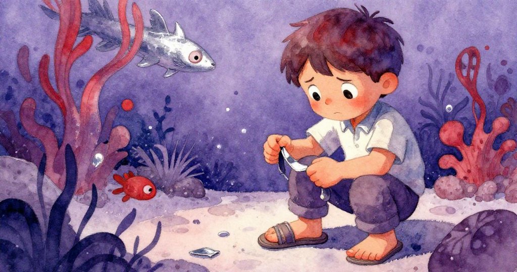 米羅專注的臉龐特寫，眉頭微皺，因破損鞋帶影響步伐，透露出小小挫折與決心。