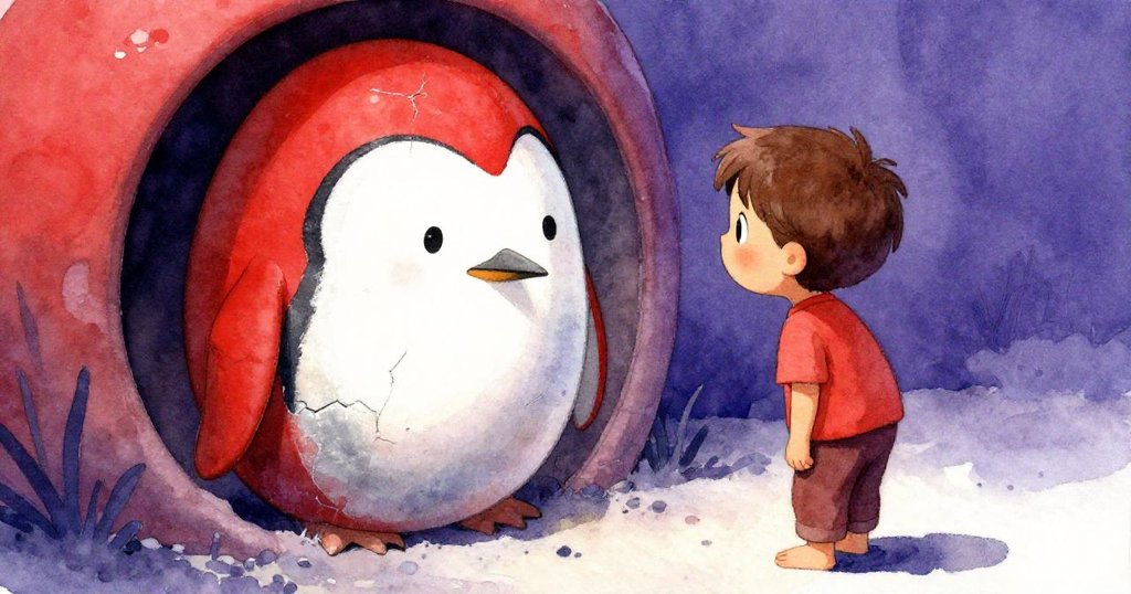 米羅驚喜發現隱藏小蛋裂紋，薄黑線交錯中見到小企鵝破殼而出，氣氛驚奇動人。