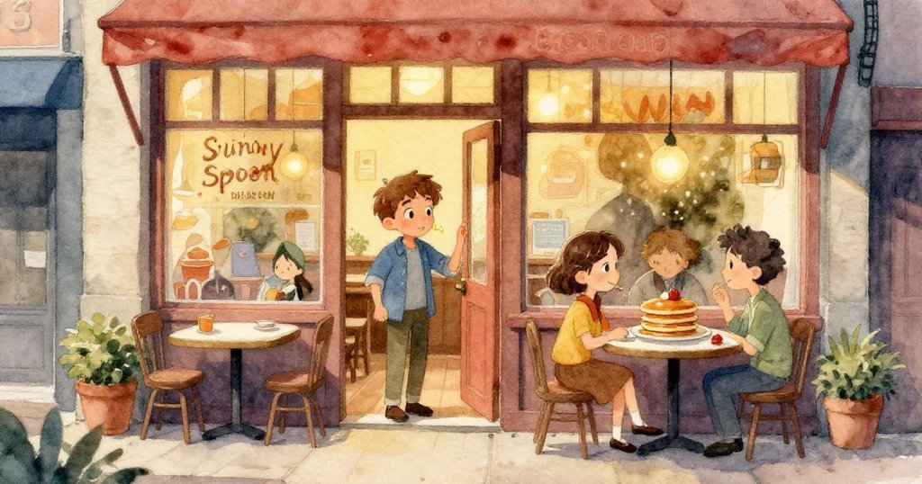 Leo 的鞋子在暖色餐廳地板上輕快踏步,桌上物件微移,顯示忙亂中帶點緊張與期待。