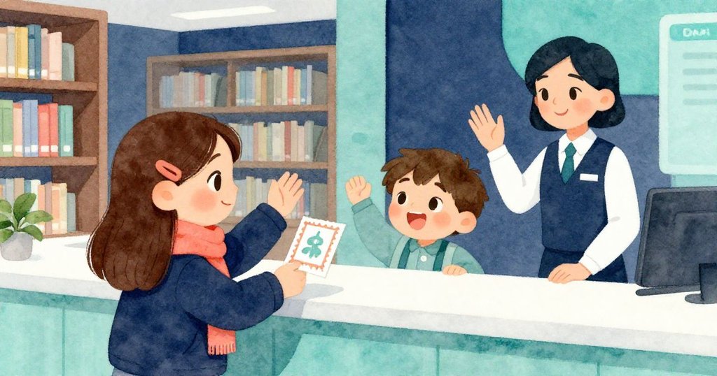 圖中Lena滿意笑著在櫃台領書，新章節啟動與Max互致招手，呈現步入勝利的溫馨鏡頭。