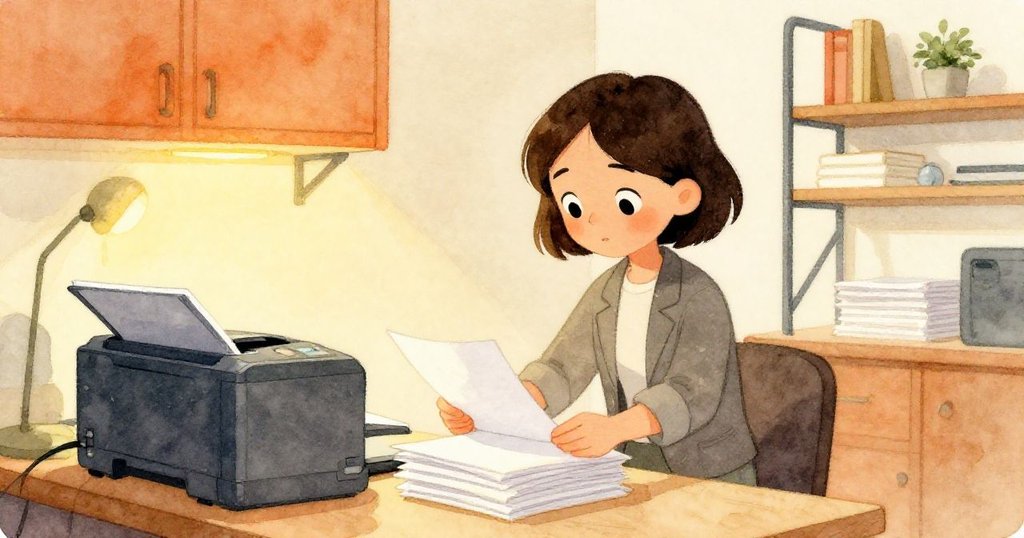 Mia 正在整齊擺放文件於明亮辦公室中,溫暖光線與細節環境襯托她寧靜期待的神情,故事開端展現專注氣氛。