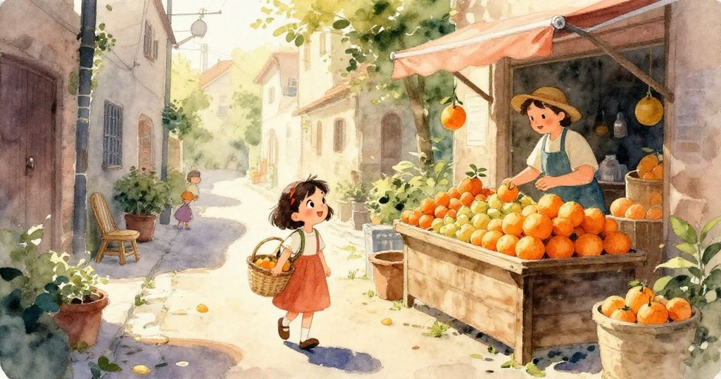 橙子在乾葉上快速滾動，撞擊鐵杯引發桶中水濺，動態場面充滿活力與暖色調。