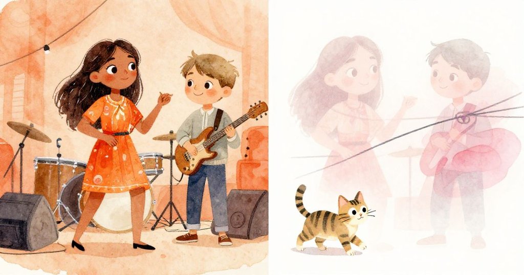 萊拉重新演奏藍調旋律,馬特奧調整麥克風,同時回憶中事故影像浮現,現實與記憶交織真實動人。