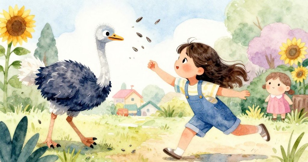 Mira 快速伸手接住紙製鳥,空中種子飛散,她臉上流露出決心,動作充滿活力在花園中