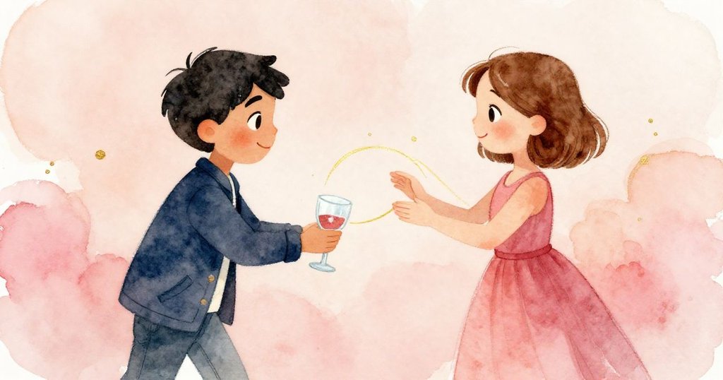 Miguel與Elise在木桌旁互動，Miguel推送酒杯，Elise細心操作，表情愉悅溫馨，兩人合奏美妙旋律，展現情節發展高潮。