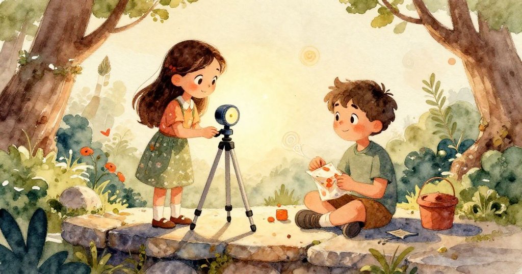 岩羊好奇嗅探腳架傳感器，螞蟻沿纜線爬行，展現山岩與自然嬉戲情境。