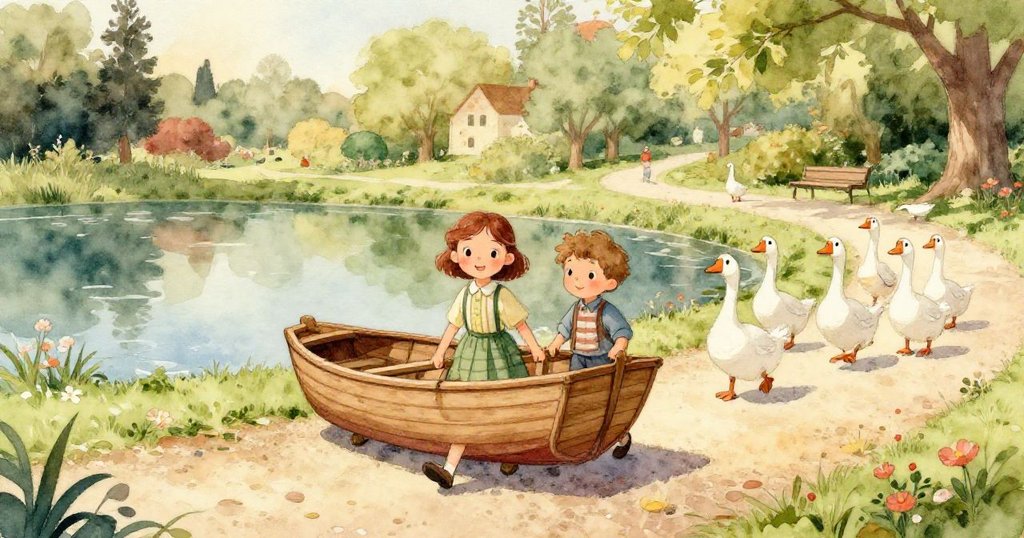 莉莉輕觸濕潤木船細膩木紋與繩索，雨滴映襯下呈現自然溫暖質感，細節豐富感受冒險持續