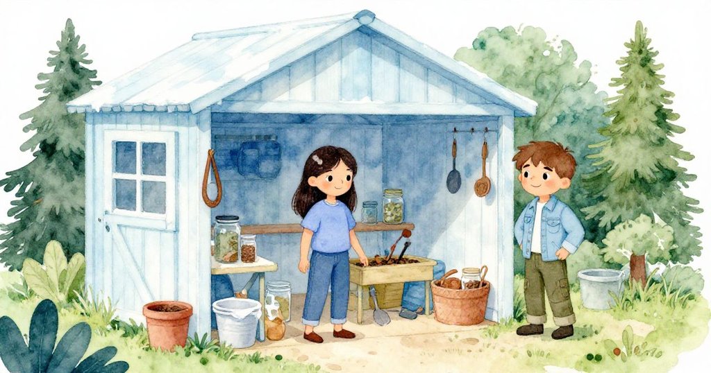 Celia與Max在改造後的棚屋中忙碌佈置社區角落，小物件豐富故事，整體展示轉變與未來希望。