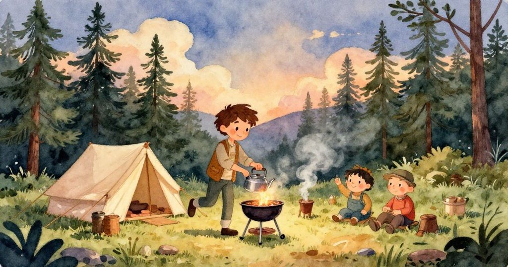 Leo專注凝視，眼神中透露堅定與溫柔，在柔和光影中握持水壺，情緒細膩展現冒險初期。