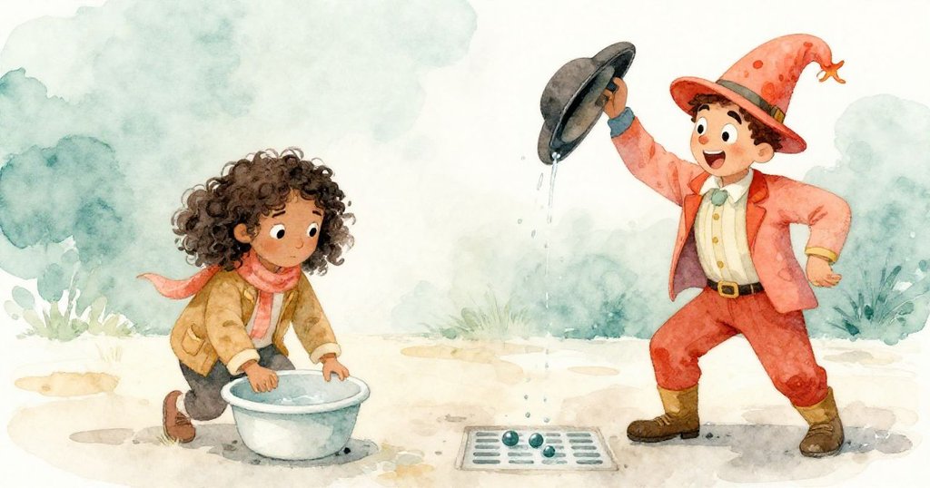 羅文穩住微顫陶盆解救街頭藝人濕帽，彈珠隨細水流入排水格，場景逐步邁向平靜與溫暖結局。