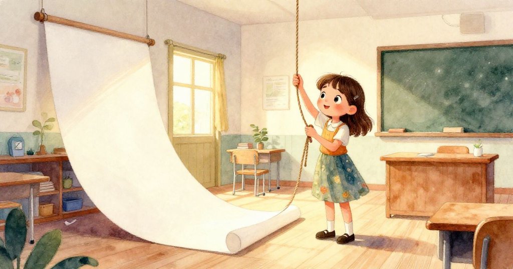 米婭的手特寫,認真綁繩子結,細節豐富,展現巧思與精緻動作,背景隱約教室氛圍。