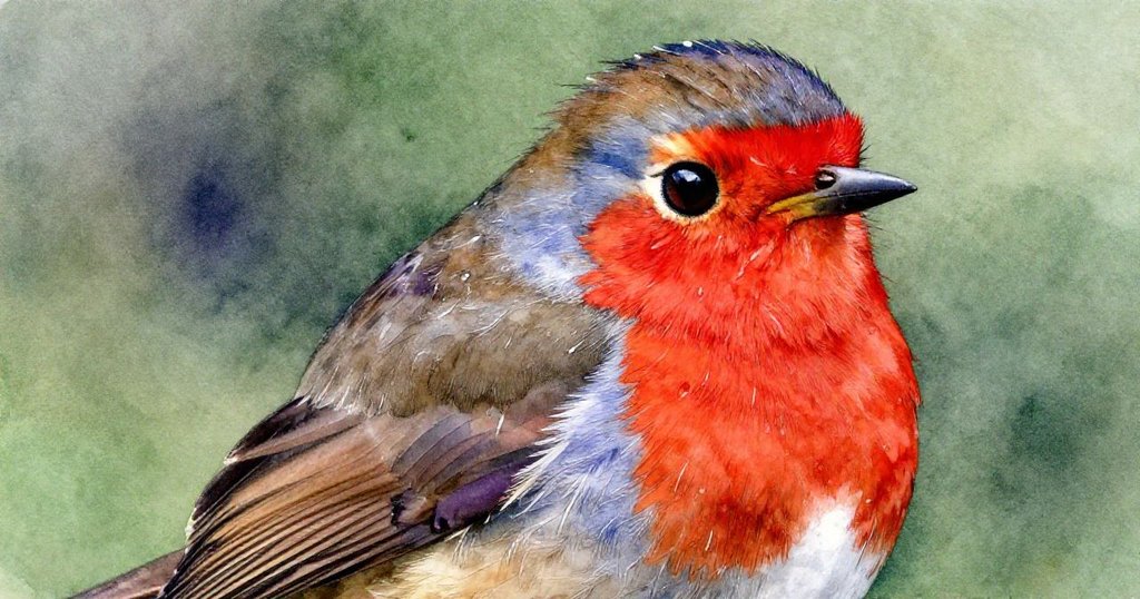 小紅知更鳥專注地展開濕潤羽翼，眼中閃爍著決心與期待，雨中細節清晰呈現，情感豐富深入心弦。