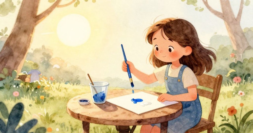 杯中藍白色滴彩相互融合，閃爍反光中展現出神奇的夢幻感，細膩呈現豐富油彩質感。