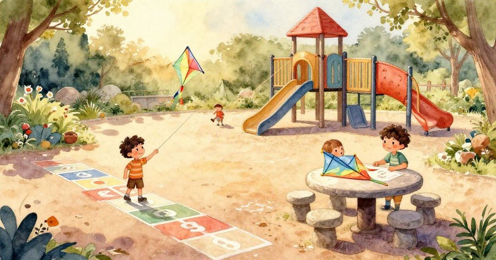 濕透的彩帶靜臥於水坑中，水面微波反射出隱藏的螺旋圖案，細緻呈現童心發現的瞬間。