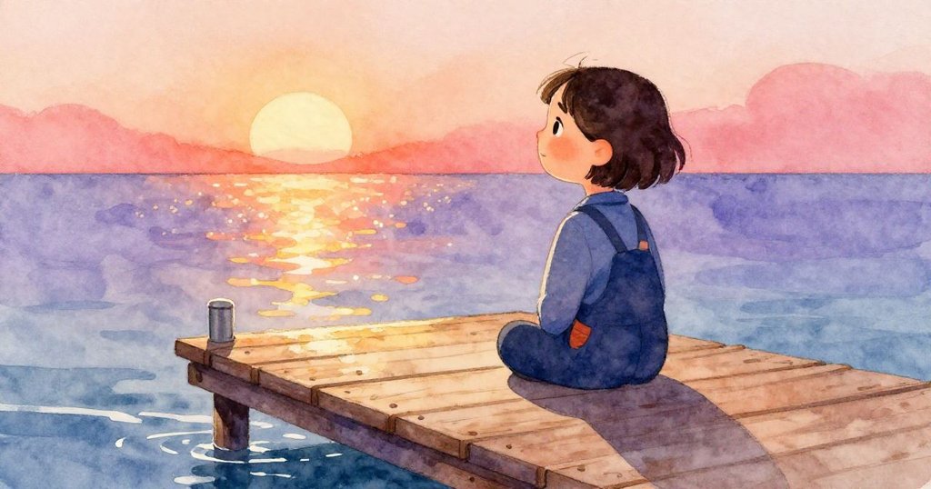 Clara望著平穩升起平台與反光水面，臉上流露出輕鬆和期待之情，暗示著新冒險即將展開。