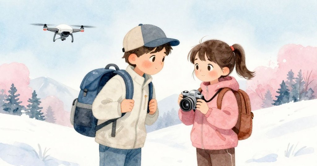 在夕光下，Leo放下背包，與Mira以微笑交換默契，背景中無人機遠去，呈現平靜溫馨的結局。