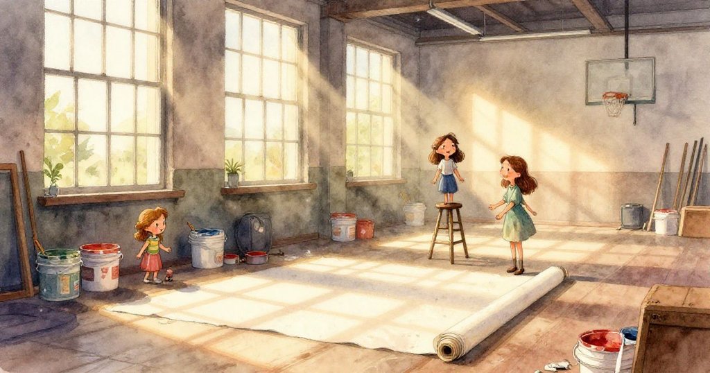 畫布展開時神奇顯現出孔雀圖樣，綠藍交織，粉末色彩如彩屑漂浮，充滿夢幻般柔和光芒。