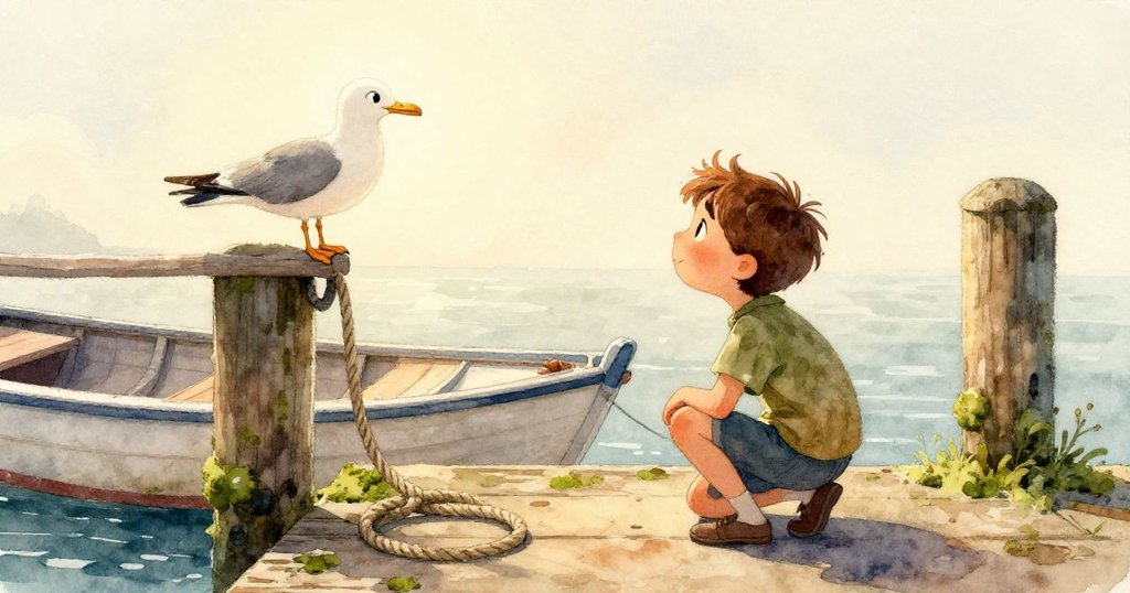 費利克斯視角下，他緊握濕滑的繩子，遠處松散槳隨波漂流，透出堅定與不確定並存的情緒。