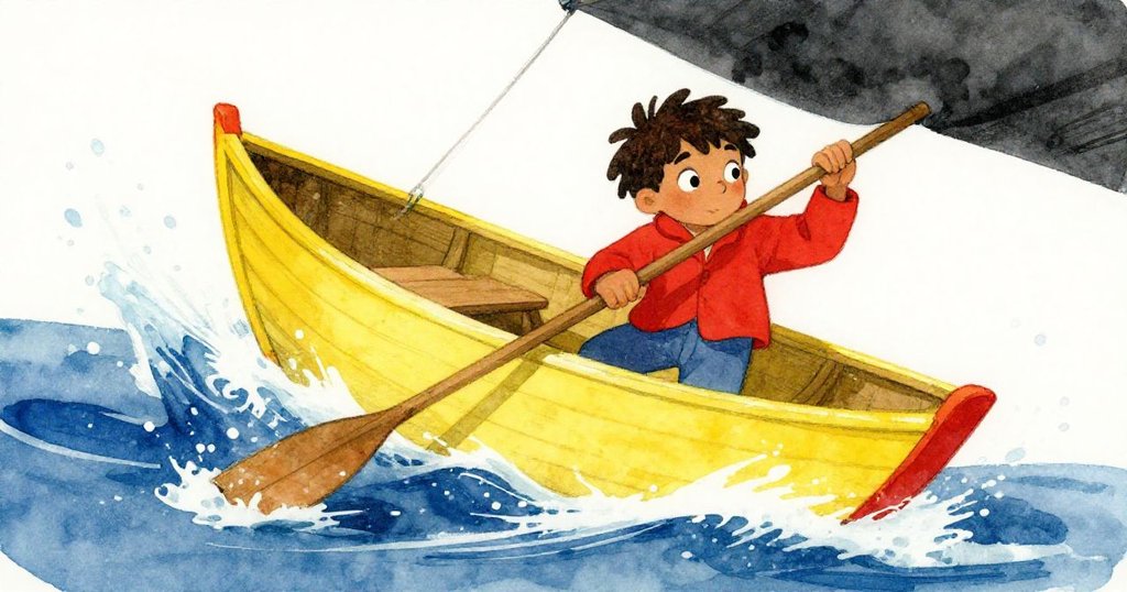 費利克斯在船隻半轉激起浪花中迅速抓住槳，身形急促在動態水濺中保持平衡，充滿緊迫感。