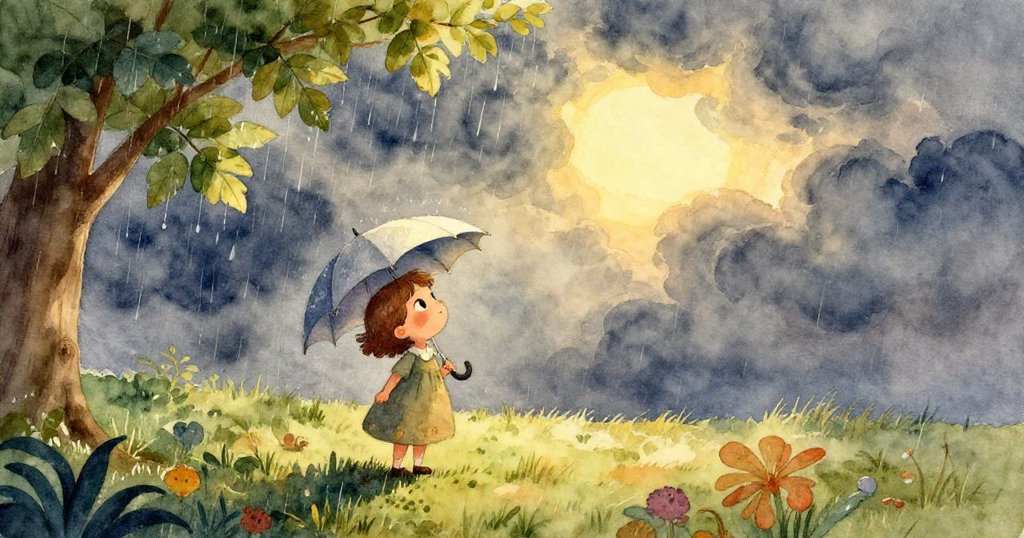 Mia特寫展現充滿期待的眼神，凝視著陰暗天空，細膩表情流露出夢想與希望